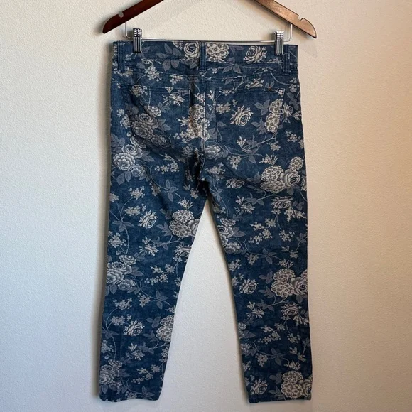 LRL Lauren Jeans Co. Blue Cream Floral Denim Jeans 5 Pocket Size 4P - Picture 2 of 5